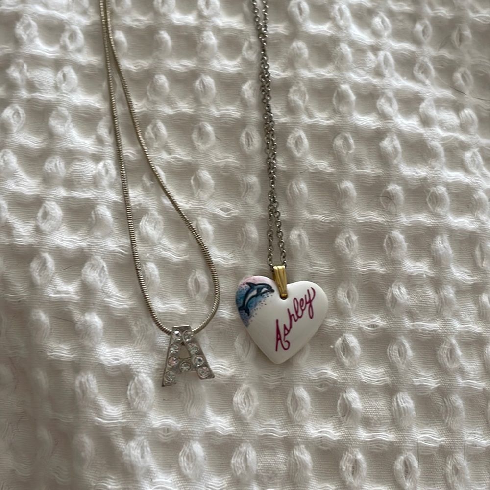 Letter A and Ashley Bundle heart necklace